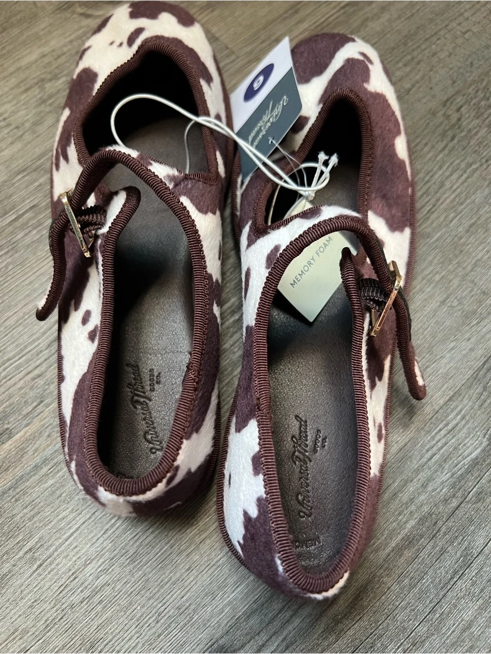 Universal Thread Girls' Cowprint Mary Jane Flats - Brown/White